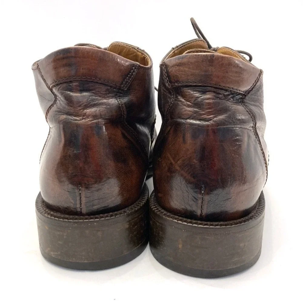 Gino Bianchi Brown Leather Chukka Ankle Boots Mens 8.5 EU 41‎ Lace Up Square Toe